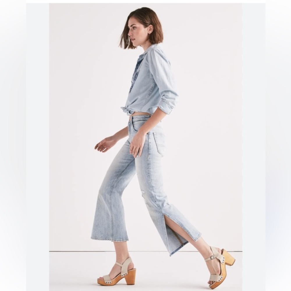 Lucky Brand Lucky Pins High Rise Wide Leg Cropped Ankle Slit Blue Jeans Size 25
